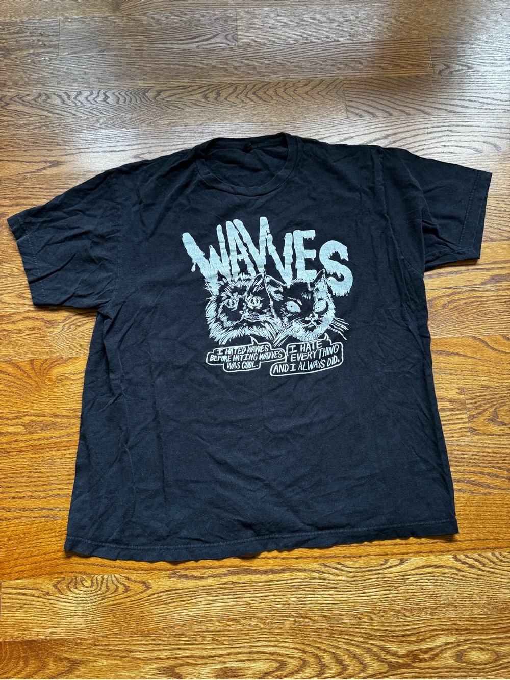 WAVVES Cynical Cats Band T-Shirt XL Black Indie Surf Punk Graphic Tee